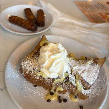Mimosas - Cookie dough French toast with crème brûlée and side of sausage! - Breakfast & Brunch Near Me - Myrtle Beach, South Carolina Mimosas - Cookie dough French toast with crème brûlée and side of sausage! - Breakfast & Brunch Near Me - Myrtle Beach, South Carolina