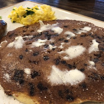 First Watch - Cinnamon Chip Pancake Breakfast (with meat of choice and eggs!) - American Near Me - Laurel, Maryland First Watch - Cinnamon Chip Pancake Breakfast (with meat of choice and eggs!) - American Near Me - Laurel, Maryland