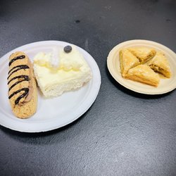 International Delights - Chocolate éclair, coconut cake and baklava
