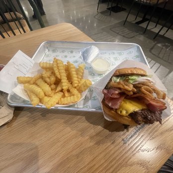 Shake Shack - I ordered the burger with cheese, bacon, onions, lettuce, tomato, and I order of fries - Fast Food Near Me - Vancouver, Washington