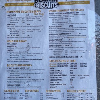 Beachin’ Biscuits - menu - Breakfast & Brunch Near Me - Pismo Beach, California