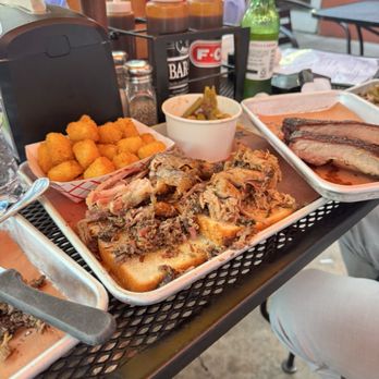 Fox Bros. Bar-B-Q - 4 meats plus spicy green beans and tots! My favorite was the chicken and ribs, but I'd all delicious! - Barbeque Near Me - Atlanta, Georgia