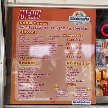Crystals Snow Cones - Menu of desserts and snacks - Shaved Snow Near Me - San Antonio, Texas Crystals Snow Cones - Menu of desserts and snacks - Shaved Snow Near Me - San Antonio, Texas