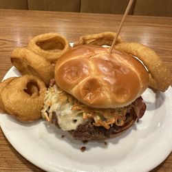 Slam burger with onion rings