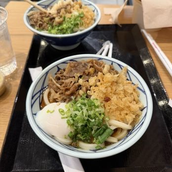 Marugame Udon - Valley Fair - Beef (3) top, Nikutama (1) below - Noodles Near Me - Santa Clara, California