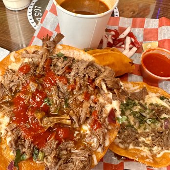 Los Barbaros Birria - What's inside one of this Mulitas? Added the hot sauce and wow!! - Tacos Near Me - Belmar, New Jersey