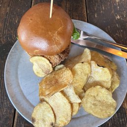 Chicken sandwich with homemade chips very good Chicken sandwich with homemade chips very good
