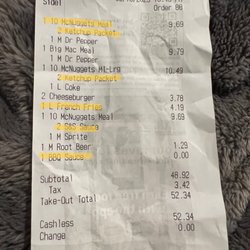 McDonald's - Receipt with highlighted items not included
