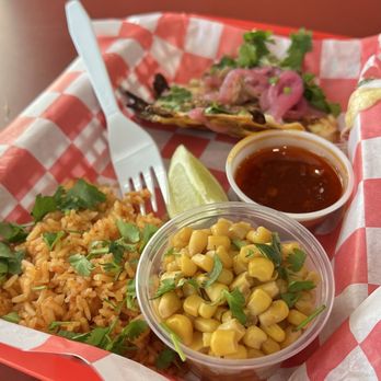 Front Porch Taqueria - Beef Birria Taco w. Spanish Rice & Corn - Tacos Near Me - Stone Mountain, Georgia Front Porch Taqueria - Beef Birria Taco w. Spanish Rice & Corn - Tacos Near Me - Stone Mountain, Georgia