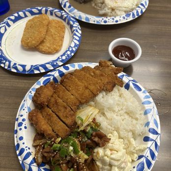 Waipahu Cafe - Loco Moco, hash browns, mixed plate - chicken katsu & spicy pork - Diners Near Me - Waipahu, Hawaii