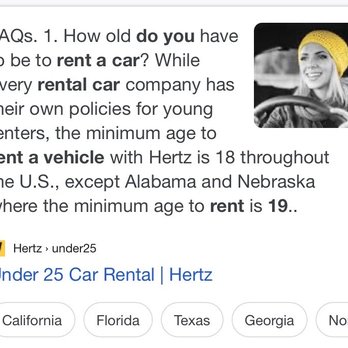 Hertz Rent A Car - More proof from their website that the minimum age is 18 and I was again, LIED to. - Car Rental Near Me - Redding, California Hertz Rent A Car - More proof from their website that the minimum age is 18 and I was again, LIED to. - Car Rental Near Me - Redding, California