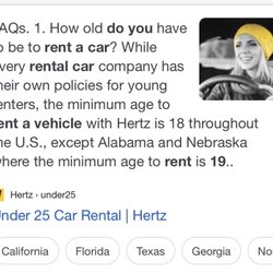 Hertz Rent A Car - More proof from their website that the minimum age is 18 and I was again, LIED to.