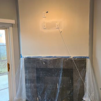 Brown's Drywall Repair - T V hole patched to accommodate larger TV. - Drywall Installation & Repair Near Me - Greer, South Carolina Brown's Drywall Repair - T V hole patched to accommodate larger TV. - Drywall Installation & Repair Near Me - Greer, South Carolina
