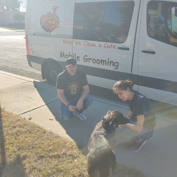 Aussie Pet Mobile Chino Hills - Luna being greeted before being groomed - Pet Groomers Near Me