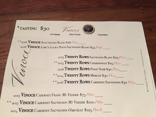 Menu photo 3 Vinoce Napa, CA