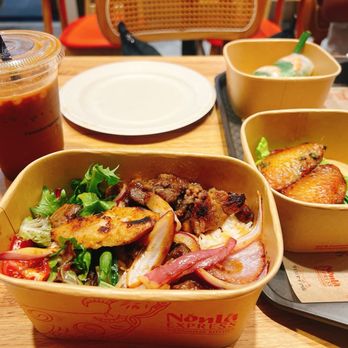 Non La Express - Lunch special with viet ice coffee, shaking beef and chicken wings. - Vietnamese Near Me - Flushing, New York
