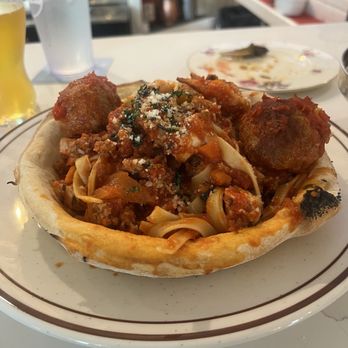 Primo On Water Street - Edible bowl with Fettuccine, bolognese sauce, with meatballs and chicken - Pizza Near Me - Fall River, Massachusetts Primo On Water Street - Edible bowl with Fettuccine, bolognese sauce, with meatballs and chicken - Pizza Near Me - Fall River, Massachusetts