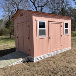 A-1 Storage Buildings - 8x12 She Shed! with 2 windows double doors, ramp, and lattice work.