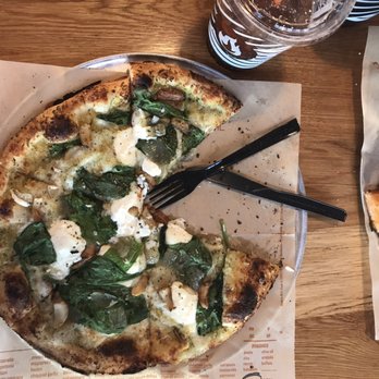 Blaze Pizza - My pizza masterpiece...pesto sauce, ricotta and mozzarella cheeses, spinach, sautéed onions and roasted garlic. Delizioso! - Salad Near Me - Henderson, Nevada Blaze Pizza - My pizza masterpiece...pesto sauce, ricotta and mozzarella cheeses, spinach, sautéed onions and roasted garlic. Delizioso! - Salad Near Me - Henderson, Nevada