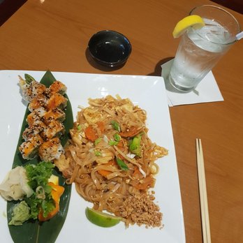 Baiyoke Thai Bistro - Lunch combo Chicken Pad Thai and Tempura Shrimp Roll. Tastes amazing!!! - Thai Near Me - Venice, Florida Baiyoke Thai Bistro - Lunch combo Chicken Pad Thai and Tempura Shrimp Roll. Tastes amazing!!! - Thai Near Me - Venice, Florida
