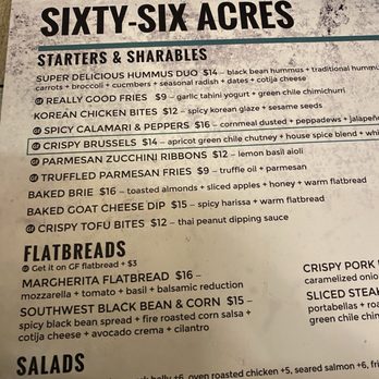 Sixty Six Acres - Menu - Cocktail Bars Near Me - Albuquerque, New Mexico