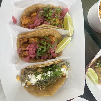 Taqueria La Lucha - Top to bottom: cauliflower pibil, chicken pibil, and rajas con crema. Rajas con crema is delicious! - Tacos Near Me - New Orleans, Louisiana Taqueria La Lucha - Top to bottom: cauliflower pibil, chicken pibil, and rajas con crema. Rajas con crema is delicious! - Tacos Near Me - New Orleans, Louisiana