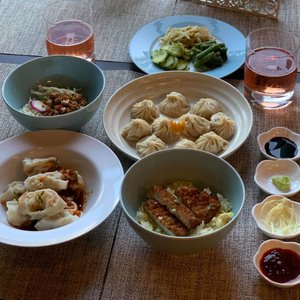 Photo of Din Tai Fung - Arcadia, CA, United States. Rosé and wasabi not included. Veggies by moi.