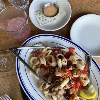 Kindred Fare - CRISPY CALAMARI & CHICKPEAS* (no onions per a food allergy) - New American Near Me - Geneva, New York