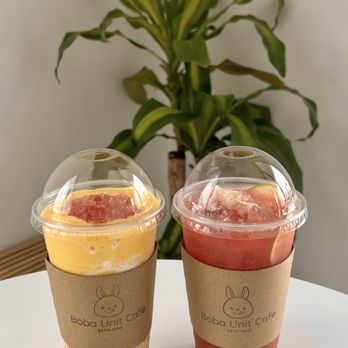 Boba Unit Cafe - Mango Maniac and Guava Lychee - Bubble Tea Near Me - Roseville, California Boba Unit Cafe - Mango Maniac and Guava Lychee - Bubble Tea Near Me - Roseville, California