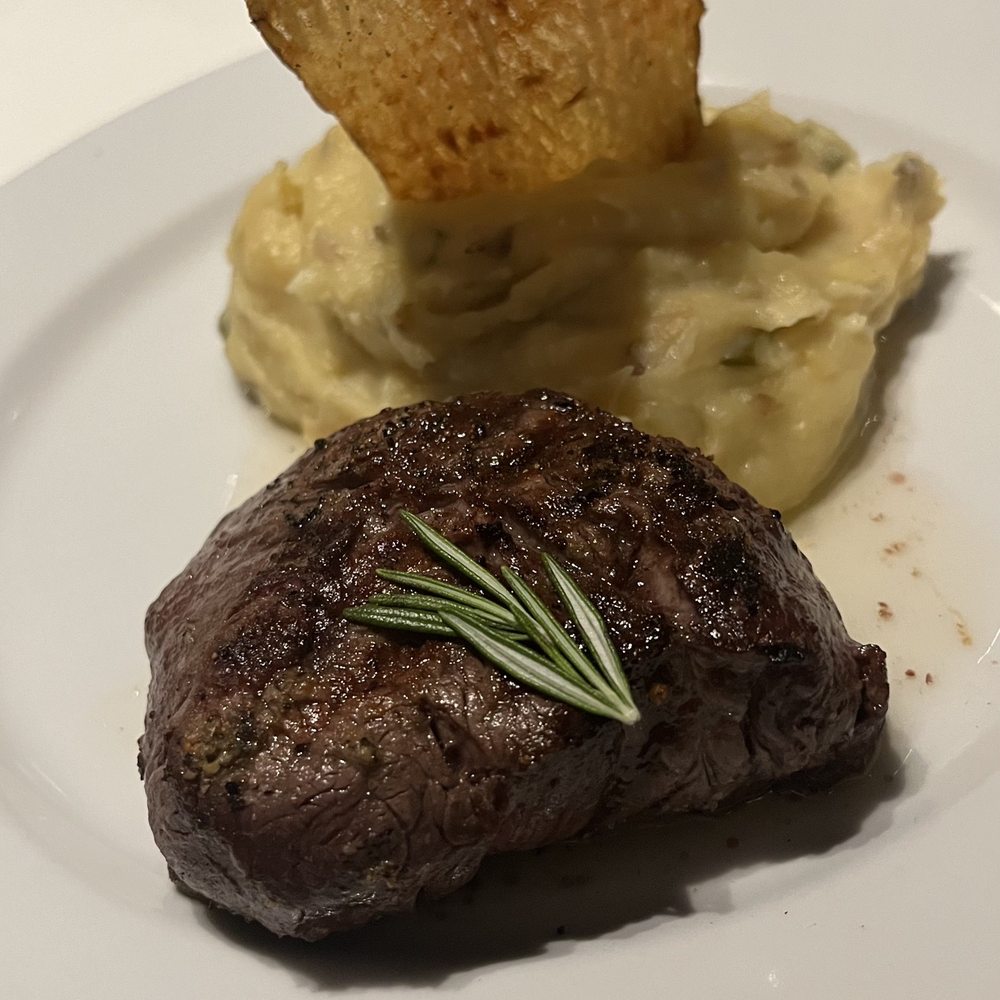 Steve Fields - Filet with Parmesan mash. Love the crisp potato chip garnish! - Steakhouses Near Me - Plano, Texas Steve Fields - Filet with Parmesan mash. Love the crisp potato chip garnish! - Steakhouses Near Me - Plano, Texas