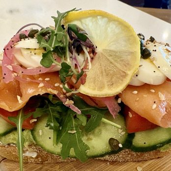 Toastique - Smoked Salmon Toast (with avocado, hard-boiled egg and tomato add-ons) - Cafes Near Me - Highlands Ranch, Colorado