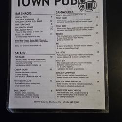 Town Pub and Deli - Town Pub's laminated bar menu as of 10/10/26