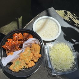 Large (Bowl) Mix & Match with Honey Dak (Honey Garlic Butter) and Umma Dak (Original Korean Sweet Chili), K-Cabbage Salad, Instant Rice Large (Bowl) Mix & Match with Honey Dak (Honey Garlic Butter) and Umma Dak (Original Korean Sweet Chili), K-Cabbage Salad, Instant Rice