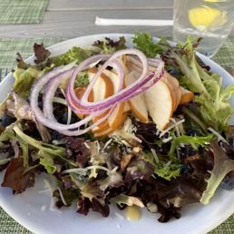 Pear salad with (some) pecans, (very little grated, not shaved) pandano cheese, blueberries and a citrus dressing Pear salad with (some) pecans, (very little grated, not shaved) pandano cheese, blueberries and a citrus dressing