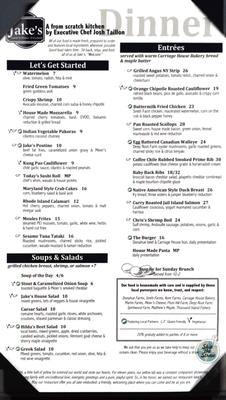 Menu photo 3 Jake's on the Water Potsdam, NY