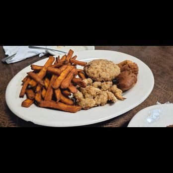 Philay's Catfish N' More - IG: tonylameats |FRIED 50-50 PLATTER Thin-cut fish, shrimp or oysters. (choose 2) Served with fries. - Seafood Near Me - Gonzales, Louisiana