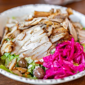 Garlic Mediterranean Grill - Greek Salad w/ Chicken Gyro ($11 + $6/chicken) - Mediterranean Near Me - Santa Clara, California Garlic Mediterranean Grill - Greek Salad w/ Chicken Gyro ($11 + $6/chicken) - Mediterranean Near Me - Santa Clara, California