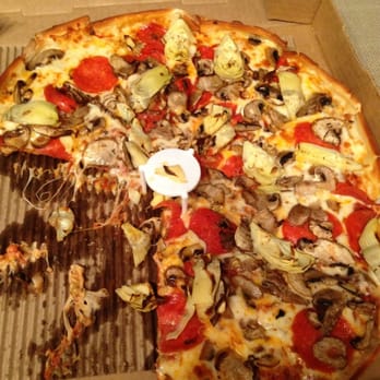 Round Table Pizza - Thin crust large with extra cheese, zesty red sauce, mushroom, pepperoni and artichoke hearts. - Pizza Near Me - Lake Forest, California Round Table Pizza - Thin crust large with extra cheese, zesty red sauce, mushroom, pepperoni and artichoke hearts. - Pizza Near Me - Lake Forest, California