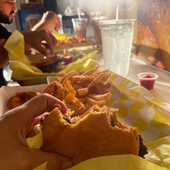 Eat Crispy Burger Encinitas - Single Original "OG" Crispy Burger, half fries/half onion rings. - Burgers Near Me - Encinitas, California