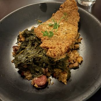 Touché French Creole - Louisiana Catfish: Fried Catfish, Braised Greens, Jambalaya, Creole Sauce - Cajun/Creole Near Me - Aurora, Illinois Touché French Creole - Louisiana Catfish: Fried Catfish, Braised Greens, Jambalaya, Creole Sauce - Cajun/Creole Near Me - Aurora, Illinois