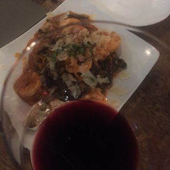 Complexity Wine - Squid Ink Pasta with shrimp and a glass of Petit Sirah - Wine Tasting Classes Near Me - Lancaster, California