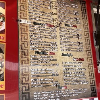 Tacos Don Andy - a menu for a mexican restaurant - Food Trucks Near Me - Vestavia Hills, Alabama Tacos Don Andy - a menu for a mexican restaurant - Food Trucks Near Me - Vestavia Hills, Alabama