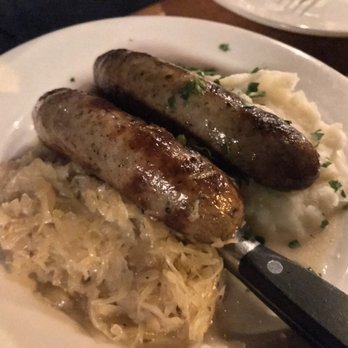 Speisekammer - Grilled bratwurst with sauerkraut and mashed potatoes - German Near Me - Alameda, California Speisekammer - Grilled bratwurst with sauerkraut and mashed potatoes - German Near Me - Alameda, California