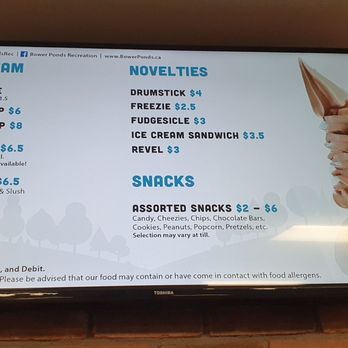 Bowers Pond Pavilion - menu for ice cream - Food Stands Near Me - Red Deer, Alberta Bowers Pond Pavilion - menu for ice cream - Food Stands Near Me - Red Deer, Alberta