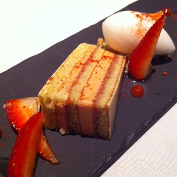 Luce - strawberry and chambord opera cake with thyme sorbet - Wine Bars Near Me - San Francisco, California Luce - strawberry and chambord opera cake with thyme sorbet - Wine Bars Near Me - San Francisco, California