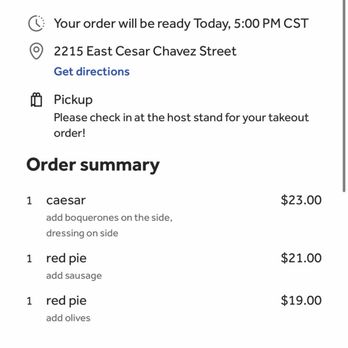 Bufalina - Proof of order - - Pizza Near Me - Austin, Texas