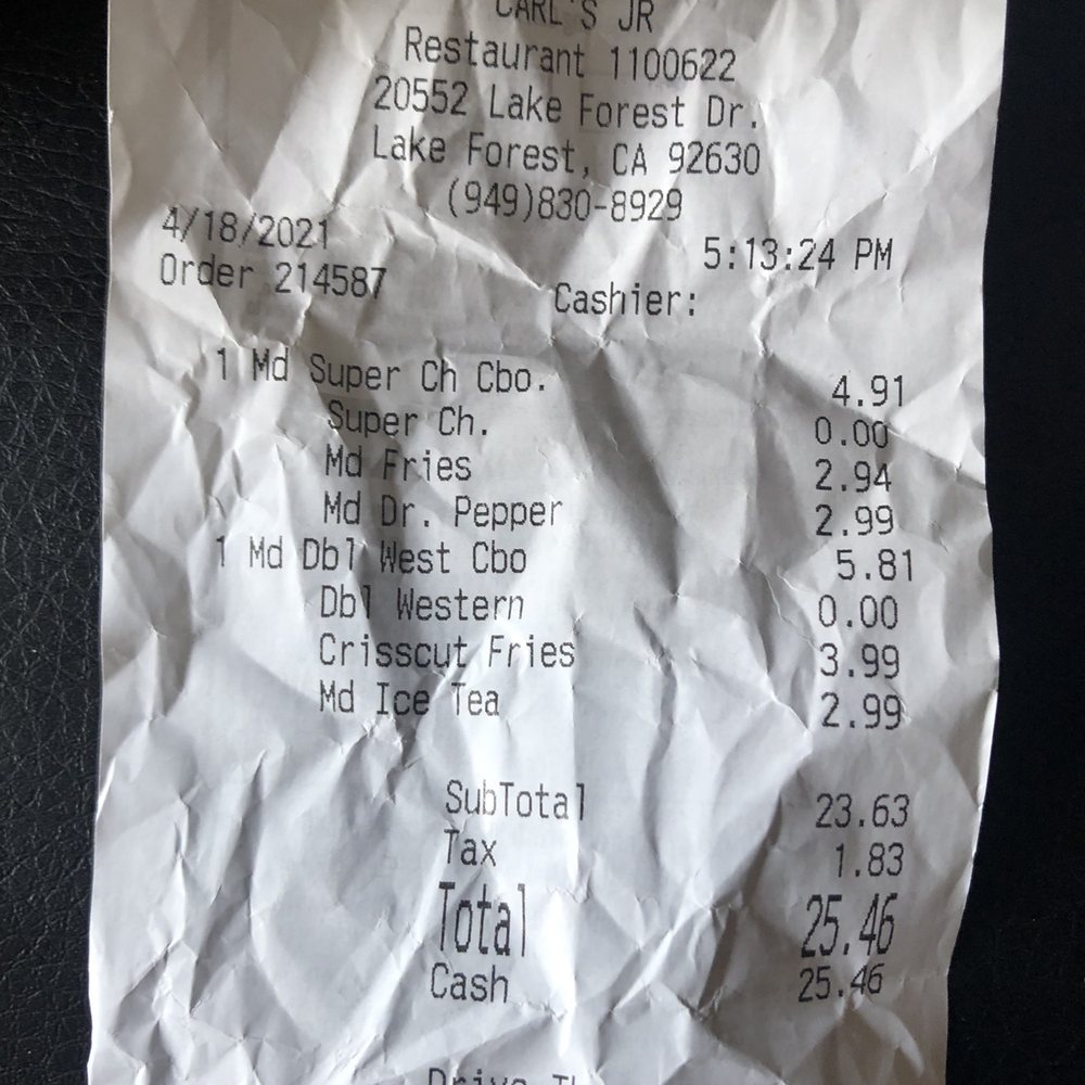Carl's Jr - Charged for a double western combo and only got a single - Fast Food Near Me - Lake Forest, California Carl's Jr - Charged for a double western combo and only got a single - Fast Food Near Me - Lake Forest, California