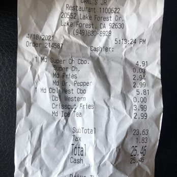 Carl's Jr - Charged for a double western combo and only got a single - Fast Food Near Me - Lake Forest, California Carl's Jr - Charged for a double western combo and only got a single - Fast Food Near Me - Lake Forest, California