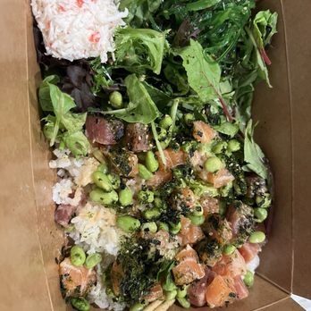 Poke & Roll - 3 scoops (double salmon and tuna) with ponzu, spicy mayo, and sesame oil - $16.99 so delicious!!! - Poke Near Me - Whittier, California Poke & Roll - 3 scoops (double salmon and tuna) with ponzu, spicy mayo, and sesame oil - $16.99 so delicious!!! - Poke Near Me - Whittier, California