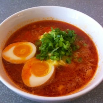 Ivan Ramen - Very Spicy Miso Ramen with Rye Noodles, Smashed Eggs with an extra soft egg - Ramen Near Me - New York, New York Ivan Ramen - Very Spicy Miso Ramen with Rye Noodles, Smashed Eggs with an extra soft egg - Ramen Near Me - New York, New York